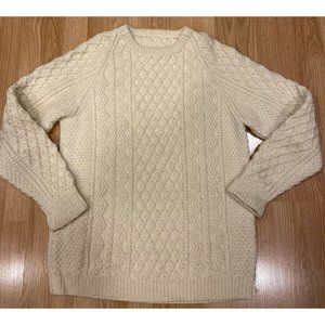 Vintage Irish Fisherman Wool Knit Sweater 3D Deep Textured M/L Cable Beige